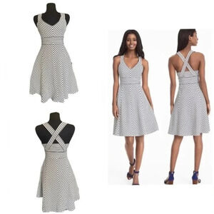 ADRIANNA PAPELL Striped Ottoman Sleeveless Dress, Ivory / Black